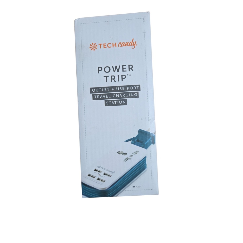 Tech Candy Power Trip Travel Charging Station Navy White 4 USB Ports TC-PT-WNV